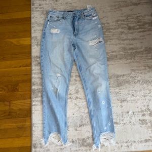 Abercrombie distressed raw hem mom jean